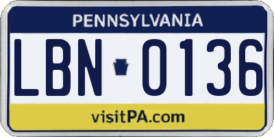 PA license plate LBN0136