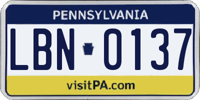 PA license plate LBN0137