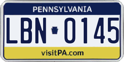 PA license plate LBN0145