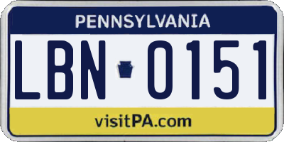 PA license plate LBN0151