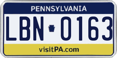 PA license plate LBN0163