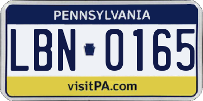 PA license plate LBN0165