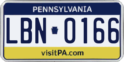 PA license plate LBN0166
