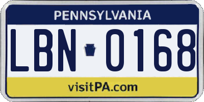 PA license plate LBN0168