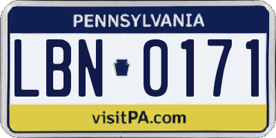 PA license plate LBN0171