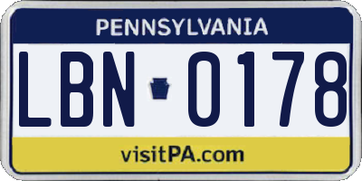 PA license plate LBN0178