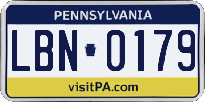 PA license plate LBN0179