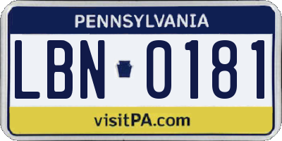 PA license plate LBN0181