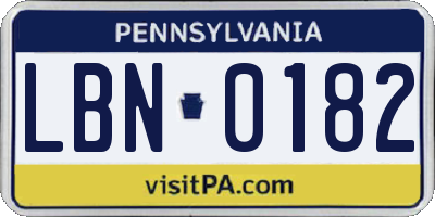 PA license plate LBN0182