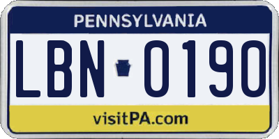 PA license plate LBN0190