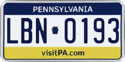 PA license plate LBN0193