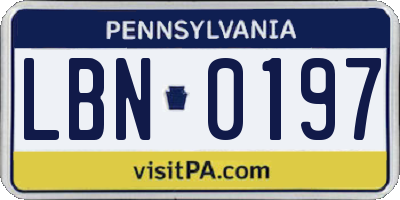 PA license plate LBN0197