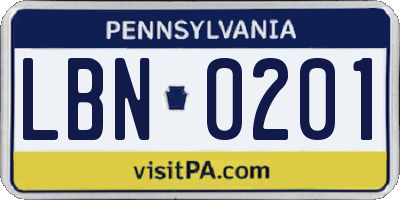 PA license plate LBN0201