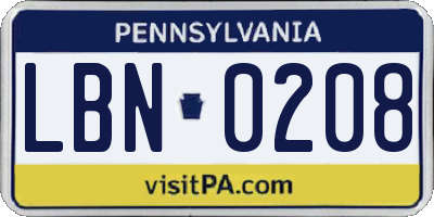 PA license plate LBN0208