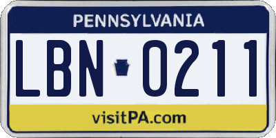 PA license plate LBN0211
