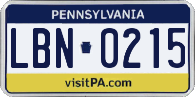 PA license plate LBN0215