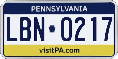 PA license plate LBN0217