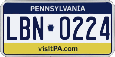 PA license plate LBN0224