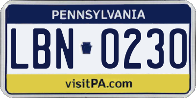 PA license plate LBN0230