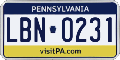 PA license plate LBN0231