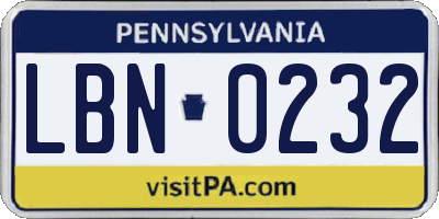 PA license plate LBN0232