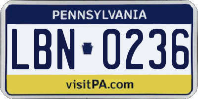 PA license plate LBN0236