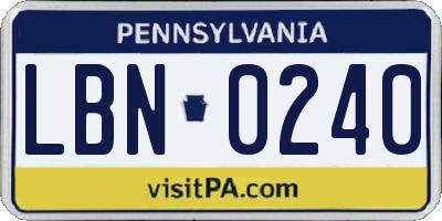 PA license plate LBN0240