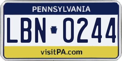 PA license plate LBN0244