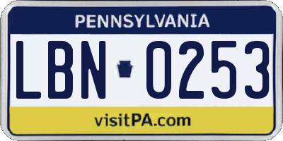 PA license plate LBN0253