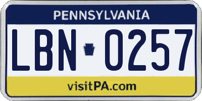 PA license plate LBN0257
