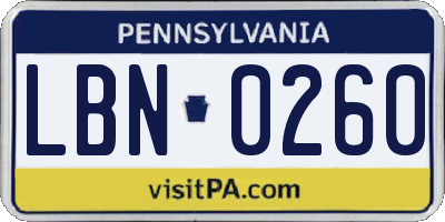 PA license plate LBN0260