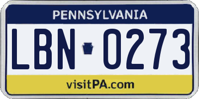 PA license plate LBN0273