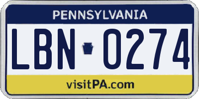 PA license plate LBN0274