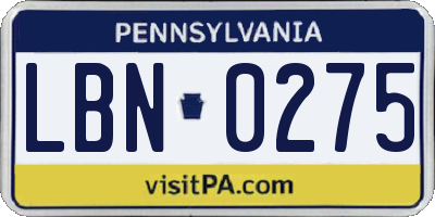 PA license plate LBN0275