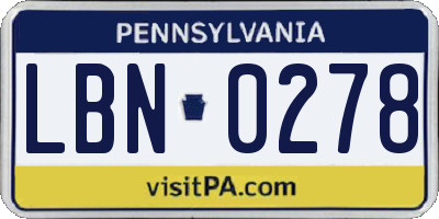 PA license plate LBN0278
