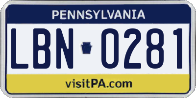 PA license plate LBN0281