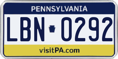 PA license plate LBN0292