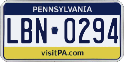 PA license plate LBN0294