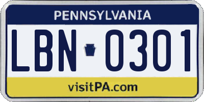 PA license plate LBN0301