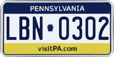 PA license plate LBN0302