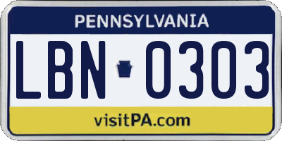PA license plate LBN0303