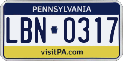 PA license plate LBN0317