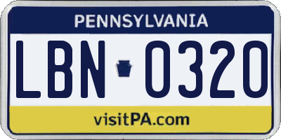 PA license plate LBN0320