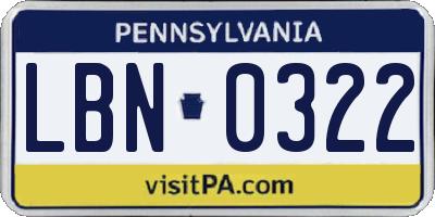 PA license plate LBN0322