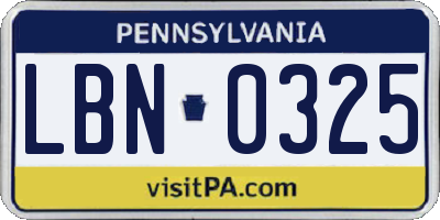 PA license plate LBN0325
