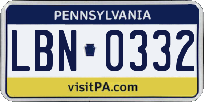 PA license plate LBN0332
