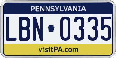 PA license plate LBN0335