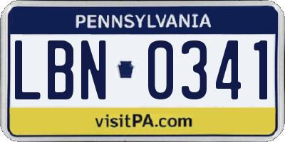 PA license plate LBN0341
