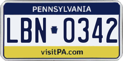 PA license plate LBN0342