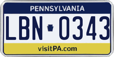 PA license plate LBN0343